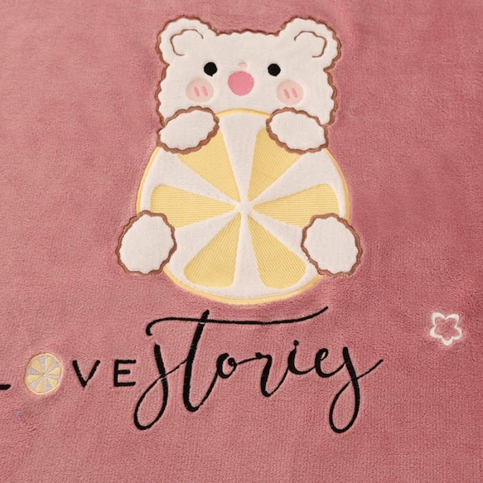 91家纺网 家纺一手货源 找家纺 朗莎家纺 2020新款羊羔绒+牛奶绒毛毯 柠檬熊-豆沙