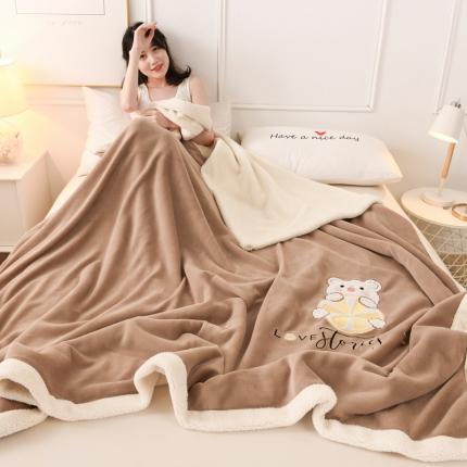 朗莎家纺 2020新款羊羔绒+牛奶绒毛毯 柠檬熊-卡其