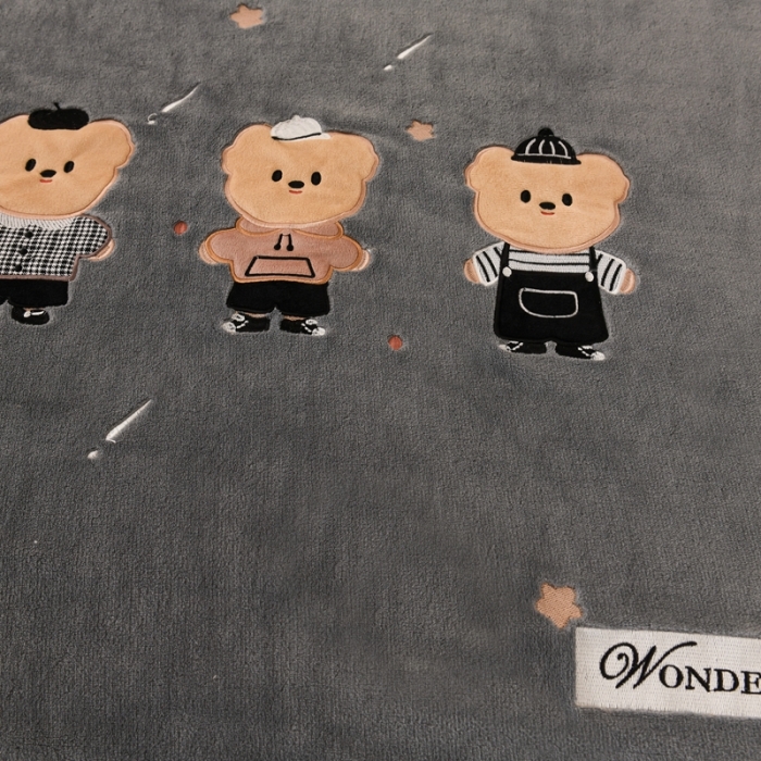 91家纺网 家纺一手货源 找家纺 朗莎家纺 2020新款羊羔绒+牛奶绒毛毯 三只小熊-灰