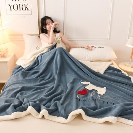 朗莎家纺 2020新款羊羔绒+牛奶绒毛毯 神奇狗-宾利蓝