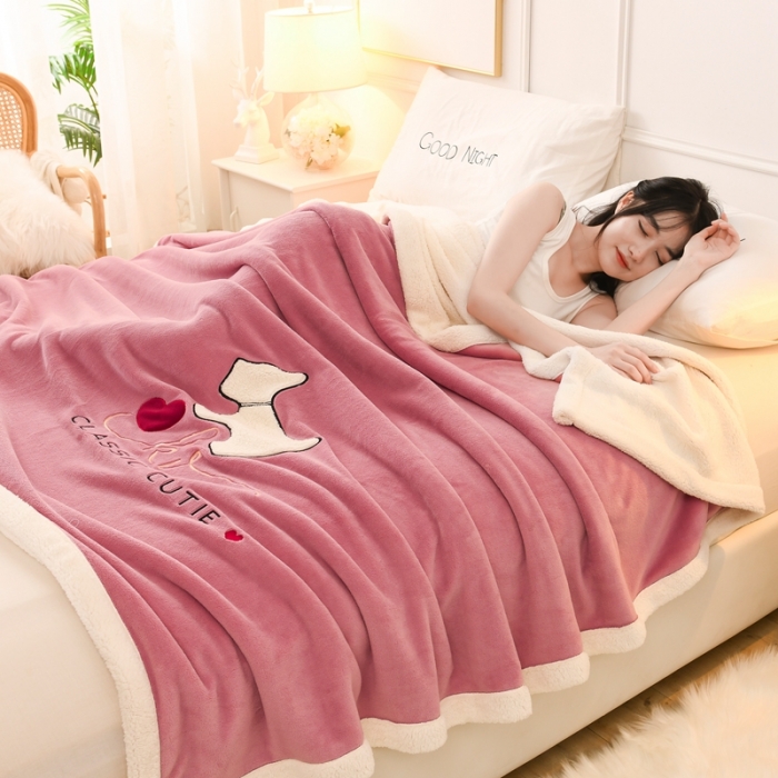 91家纺网 家纺一手货源 找家纺 朗莎家纺 2020新款羊羔绒+牛奶绒毛毯 神奇狗-豆沙