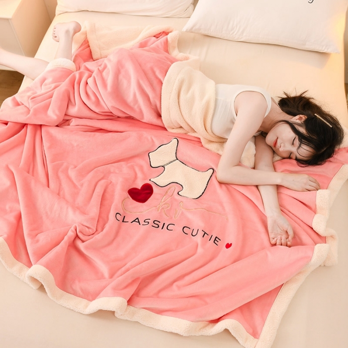 91家纺网 家纺一手货源 找家纺 朗莎家纺 2020新款羊羔绒+牛奶绒毛毯 神奇狗-粉