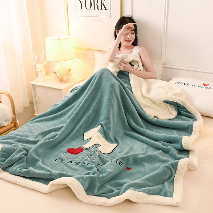 91家纺网 家纺一手货源 找家纺 朗莎家纺 2020新款羊羔绒+牛奶绒毛毯 神奇狗-湖蓝