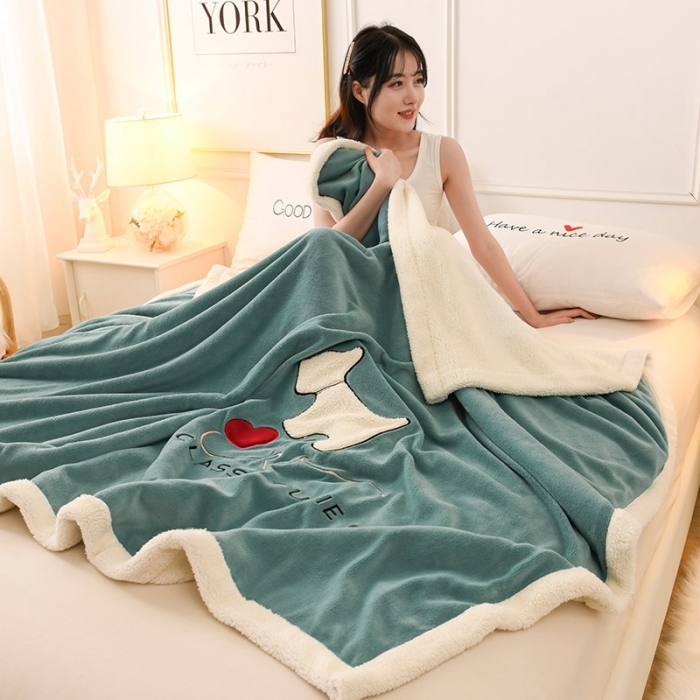 91家纺网 家纺一手货源 找家纺 朗莎家纺 2020新款羊羔绒+牛奶绒毛毯 神奇狗-湖蓝