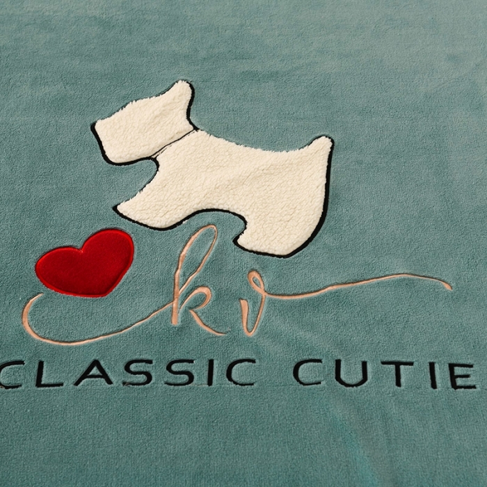 91家纺网 家纺一手货源 找家纺 朗莎家纺 2020新款羊羔绒+牛奶绒毛毯 神奇狗-湖蓝