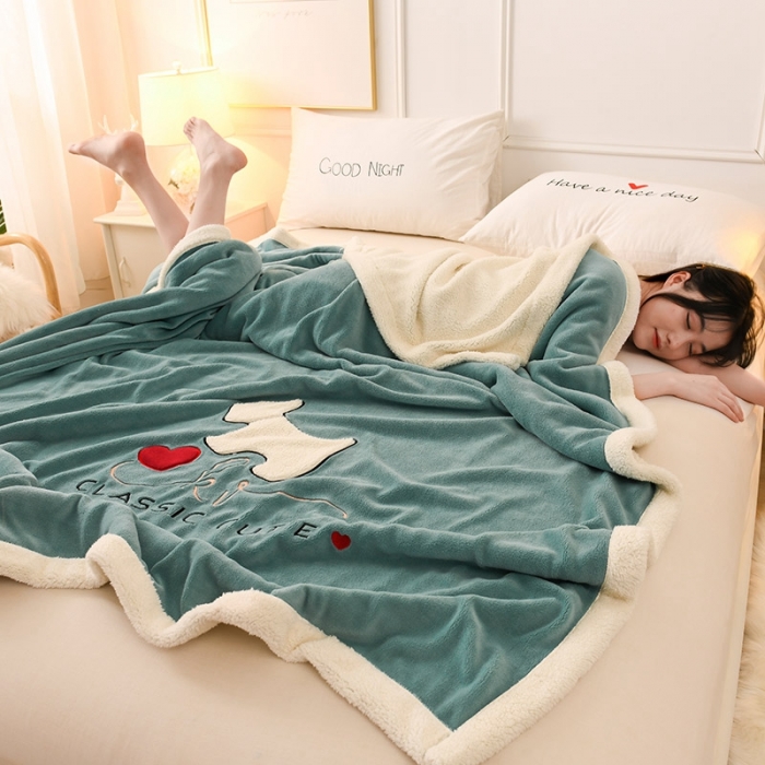 91家纺网 家纺一手货源 找家纺 朗莎家纺 2020新款羊羔绒+牛奶绒毛毯 神奇狗-湖蓝