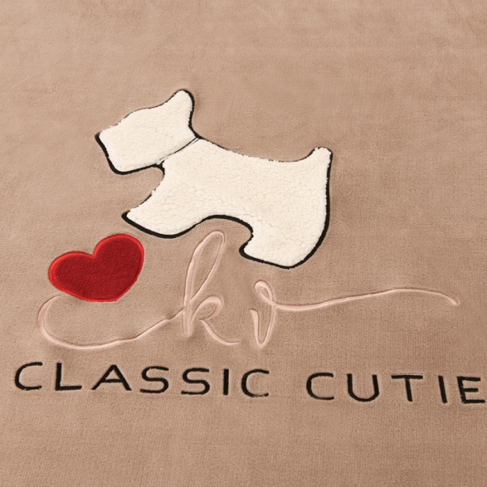 91家纺网 家纺一手货源 找家纺 朗莎家纺 2020新款羊羔绒+牛奶绒毛毯 神奇狗-卡其