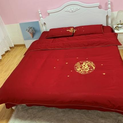 91家纺网 家纺一手货源 找家纺 （总）金麦 2020新款40支13372全棉刺绣婚庆系四件套