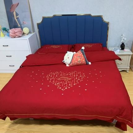 91家纺网 家纺一手货源 找家纺 （总）金麦 2020新款40支13372全棉刺绣婚庆系四件套