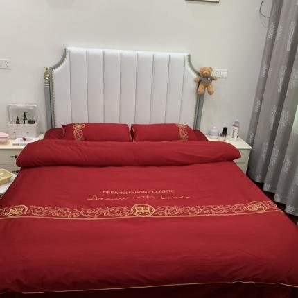 91家纺网 家纺一手货源 找家纺 金麦2020新款40支13372全棉刺绣婚庆系四件套双喜临门