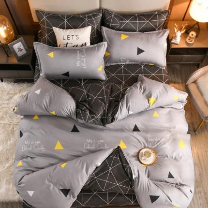 91家纺网 家纺一手货源 找家纺 赫然家纺 新款舒适柔软亲肤爆款芦荟棉四件套货源充足简约三角