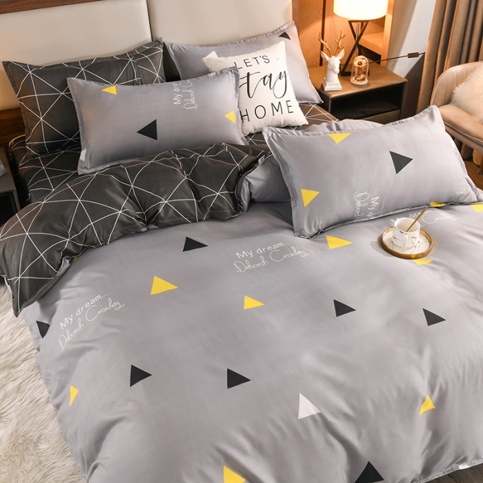 91家纺网 家纺一手货源 找家纺 赫然家纺 新款舒适柔软亲肤爆款芦荟棉四件套货源充足简约三角