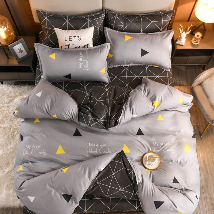 91家纺网 家纺一手货源 找家纺 赫然家纺 新款舒适柔软亲肤爆款芦荟棉四件套货源充足简约三角