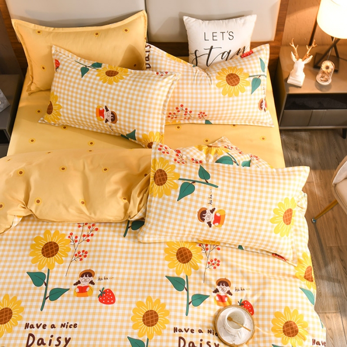 91家纺网 家纺一手货源 找家纺 赫然130g生态长绒棉贡棉植物羊绒加厚斜纹磨毛四件套向阳花开