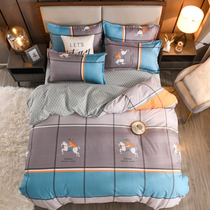 91家纺网 家纺一手货源 找家纺 赫然130g生态长绒棉贡棉植物羊绒加厚斜纹磨毛四件套追风骑士