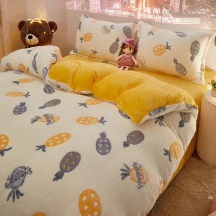 91家纺网 家纺一手货源 找家纺 佰亿莱 2024新款雪花绒四件套 菠萝