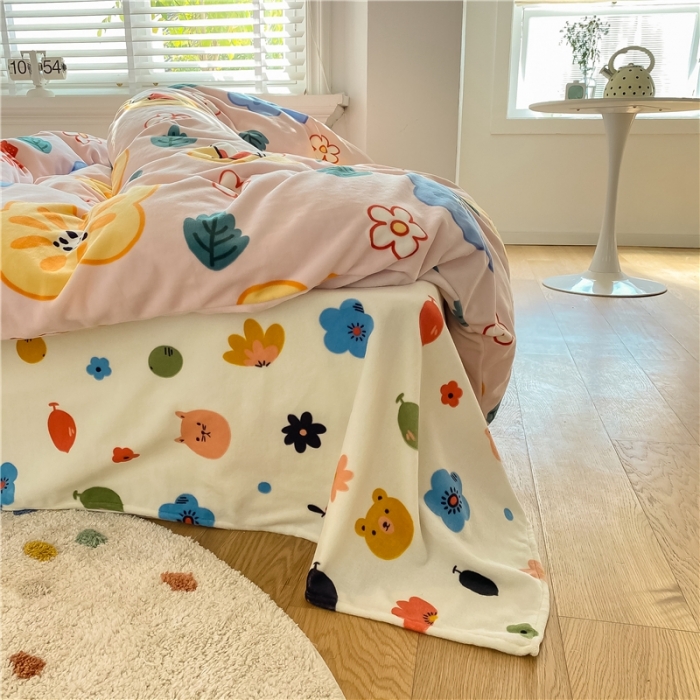 91家纺网 家纺一手货源 找家纺 棉眠 2020新款秋冬卡通牛奶绒四件套 花花猫