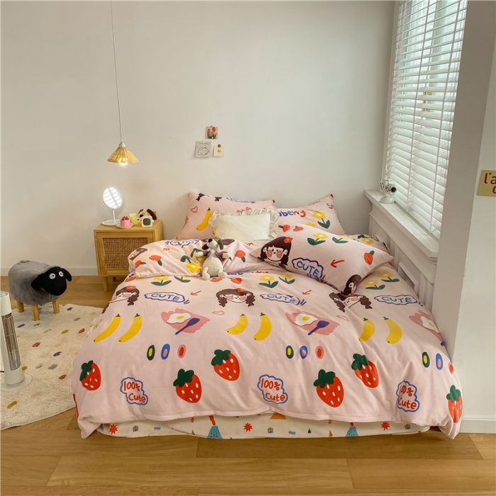 91家纺网 家纺一手货源 找家纺 棉眠 2020新款秋冬卡通牛奶绒四件套 甜心女孩