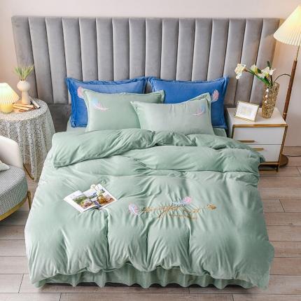 金米诺 2020新款宝宝绒绣花四件套 豆绿