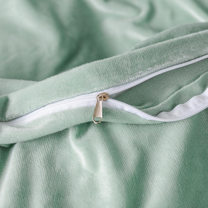 91家纺网 家纺一手货源 找家纺 金米诺 2020新款宝宝绒绣花四件套 豆绿