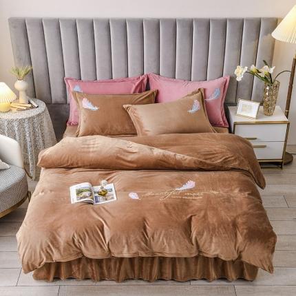 金米诺 2020新款宝宝绒绣花四件套 卡其