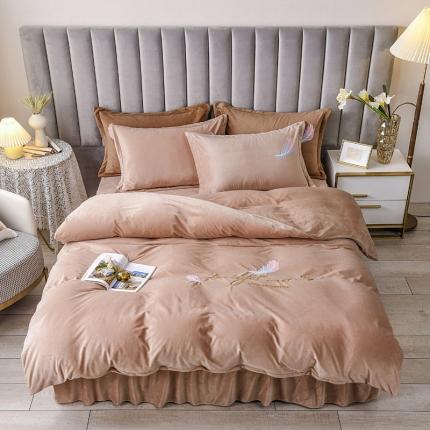 金米诺 2020新款宝宝绒绣花四件套 浅咖