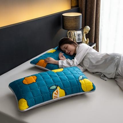 91家纺网 家纺一手货源 找家纺 圣比熊 防水枕套一对装双人枕套长枕套枕头套枕芯套翠绿色柠檬