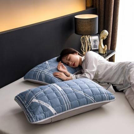 91家纺网 家纺一手货源 找家纺 圣比熊 防水枕套一对装双人枕套长枕套枕头套枕芯套格韵蓝