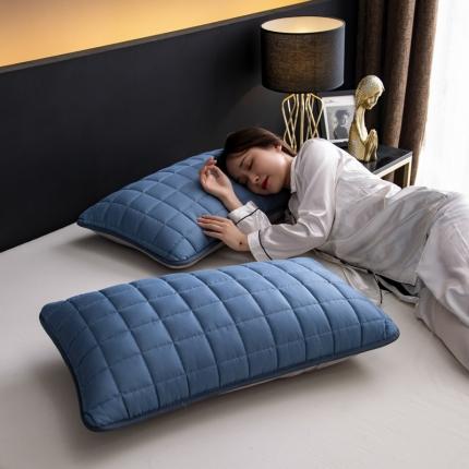 91家纺网 家纺一手货源 找家纺 圣比熊 防水枕套一对装双人枕套长枕套枕头套枕芯套湖蓝色牛仔蓝