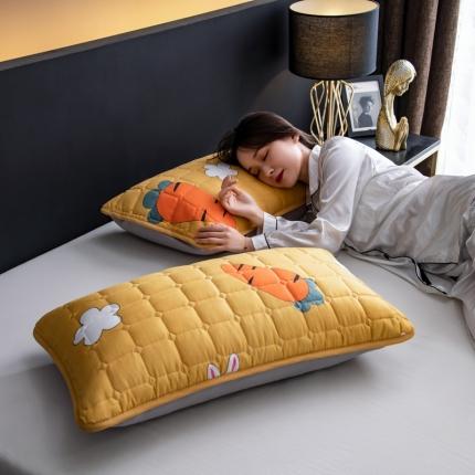 圣比熊 防水枕套一对装双人枕套长枕套枕头套枕芯套萝卜黄