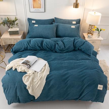 91家纺网 家纺一手货源 找家纺 仟网汇  2020新款水晶绒牛奶绒魔法绒四件套 婴儿绒-蓝色