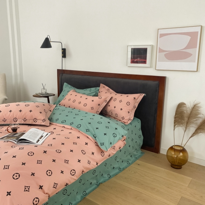 91家纺网 家纺一手货源 找家纺 棉生活 2021新款全棉铂金棉小资系列四件套 粉绿