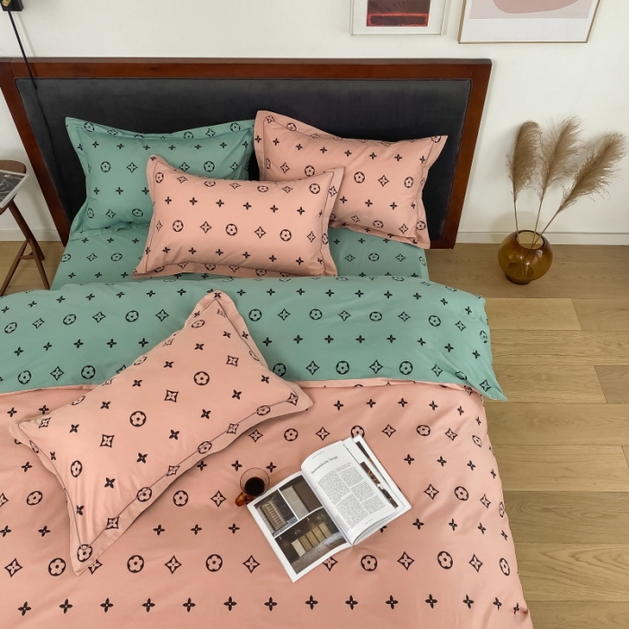 91家纺网 家纺一手货源 找家纺 棉生活 2021新款全棉铂金棉小资系列四件套 粉绿