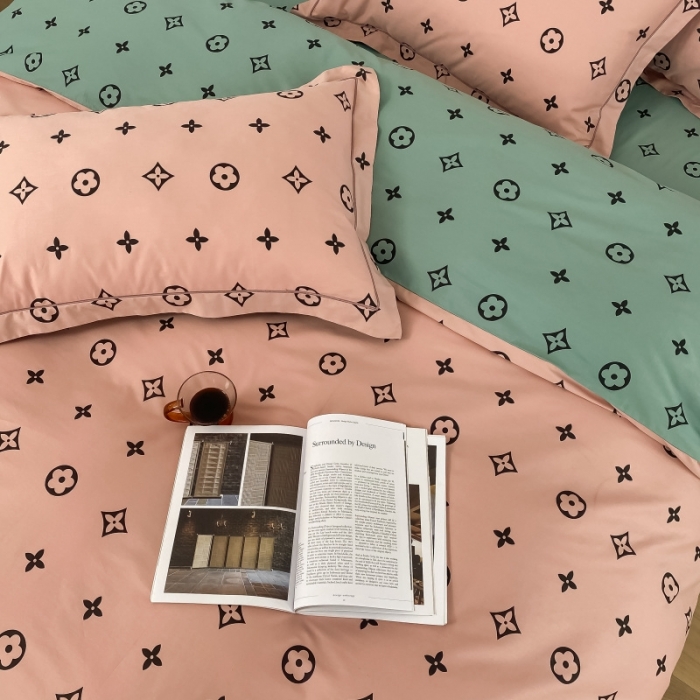 91家纺网 家纺一手货源 找家纺 棉生活 2021新款全棉铂金棉小资系列四件套 粉绿