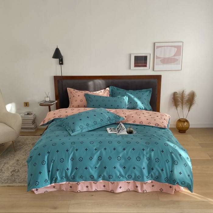 91家纺网 家纺一手货源 找家纺 棉生活 2021新款全棉铂金棉小资系列四件套 蓝粉