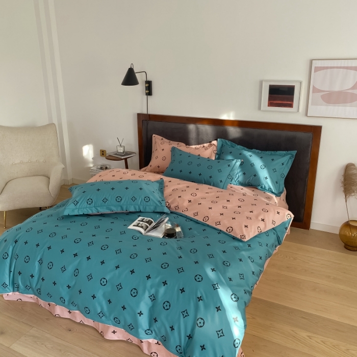 91家纺网 家纺一手货源 找家纺 棉生活 2021新款全棉铂金棉小资系列四件套 蓝粉