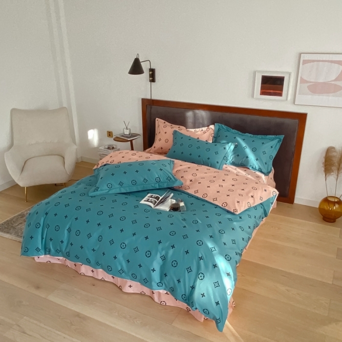 91家纺网 家纺一手货源 找家纺 棉生活 2021新款全棉铂金棉小资系列四件套 蓝粉