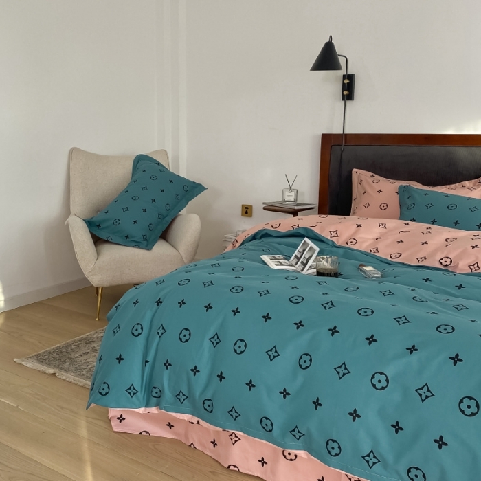 91家纺网 家纺一手货源 找家纺 棉生活 2021新款全棉铂金棉小资系列四件套 蓝粉