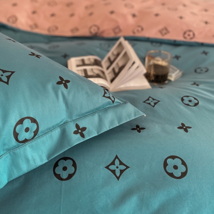 91家纺网 家纺一手货源 找家纺 棉生活 2021新款全棉铂金棉小资系列四件套 蓝粉