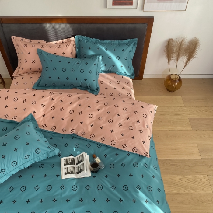 91家纺网 家纺一手货源 找家纺 棉生活 2021新款全棉铂金棉小资系列四件套 蓝粉