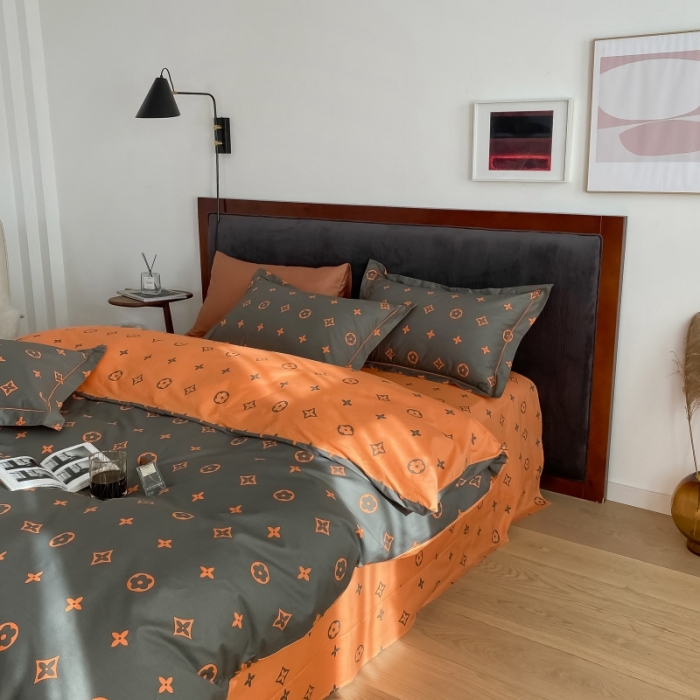 91家纺网 家纺一手货源 找家纺 棉生活 2021新款全棉铂金棉小资系列四件套 棕桔