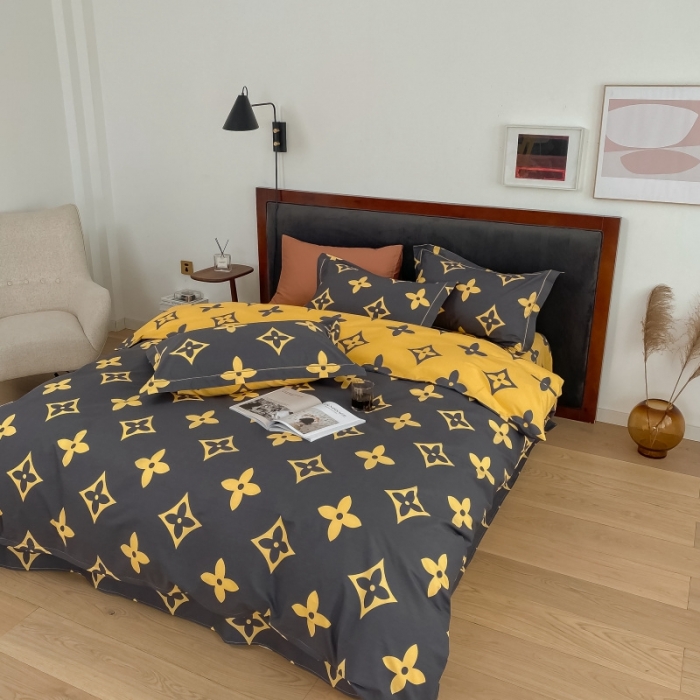 91家纺网 家纺一手货源 找家纺 棉生活 2021新款全棉铂金棉小资系列四件套 路易威咖