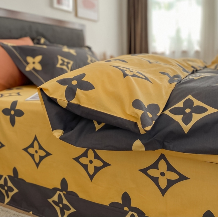 91家纺网 家纺一手货源 找家纺 棉生活 2021新款全棉铂金棉小资系列四件套 路易威咖