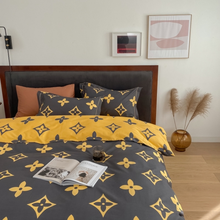 91家纺网 家纺一手货源 找家纺 棉生活 2021新款全棉铂金棉小资系列四件套 路易威咖