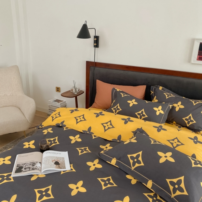 91家纺网 家纺一手货源 找家纺 棉生活 2021新款全棉铂金棉小资系列四件套 路易威咖