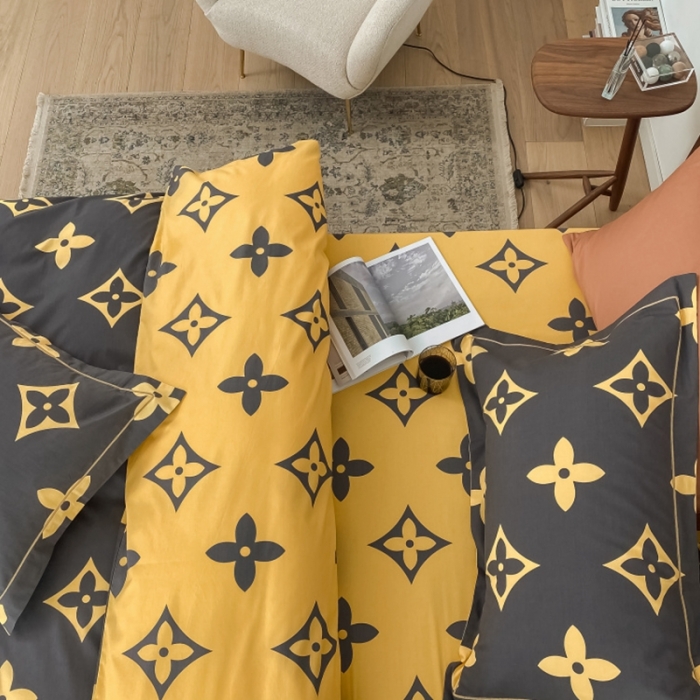 91家纺网 家纺一手货源 找家纺 棉生活 2021新款全棉铂金棉小资系列四件套 路易威咖