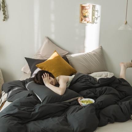 91家纺网 家纺一手货源 找家纺 原研家居 2020新款全棉针织棉纯色系列四件套 碳灰米咖