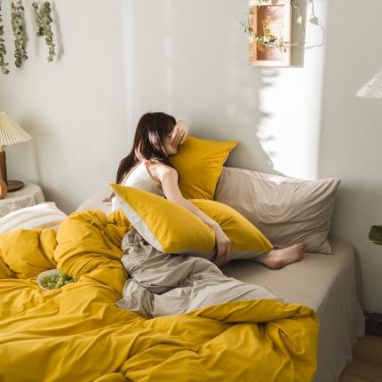 91家纺网 家纺一手货源 找家纺 原研家居 2020新款全棉针织棉纯色系列四件套 中黄米咖