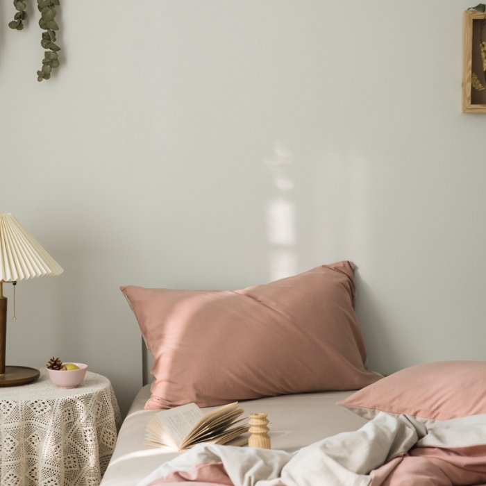 91家纺网 家纺一手货源 找家纺 原研家居 2020新款全棉针织棉纯色系列四件套 浅豆沙米咖