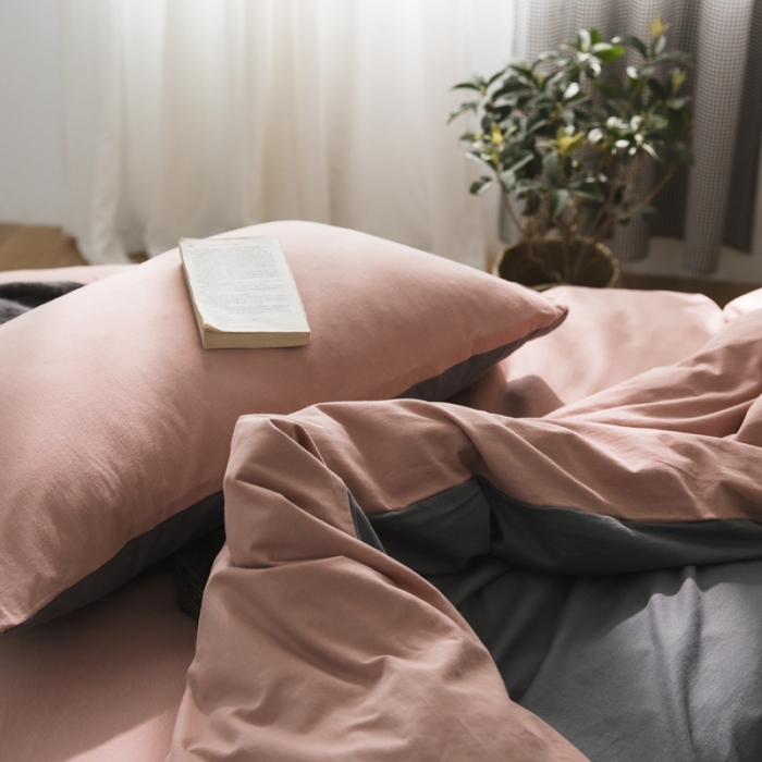 91家纺网 家纺一手货源 找家纺 原研家居 2020新款全棉针织棉纯色系列四件套 浅豆沙中灰